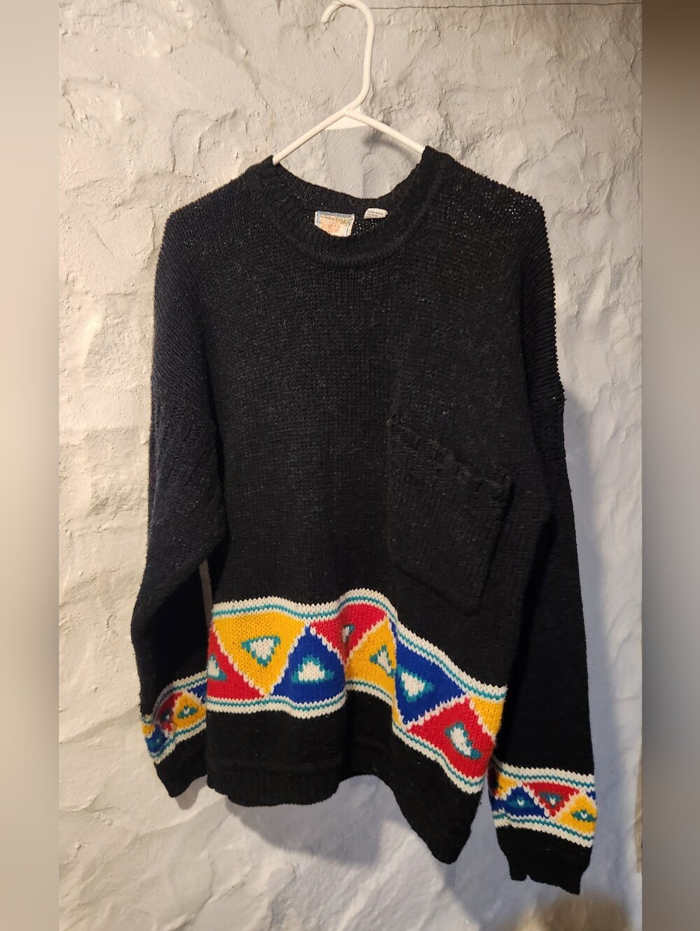 Concrete Vintage 90s Geometric Knit Sweater Black Primary Color Mens M Kidcore